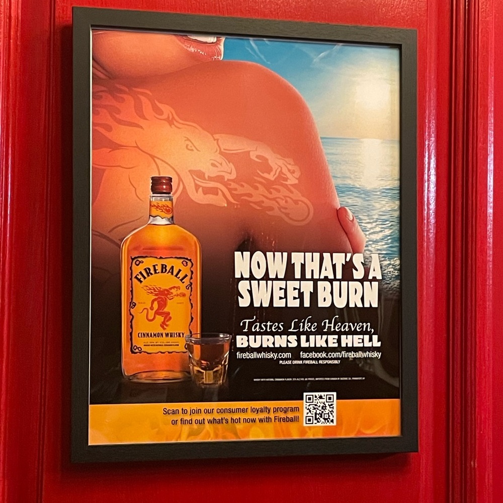 Black Framed Fireball Whiskey SWEET BURN Art Poster